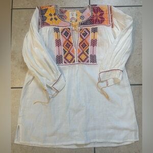 Madewell White Tunic with Yellow, Purple & Pink Embroidery